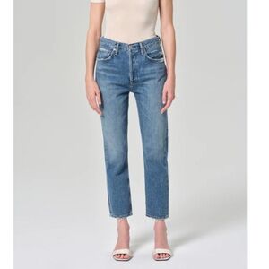 Agolde Jeans Size 31 Womens Riley High Rise Straight Crop Blue Frequency Button